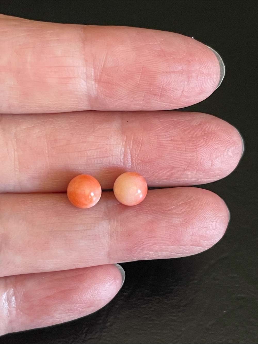 Genuine Coral Pink Round Stud Earrings.